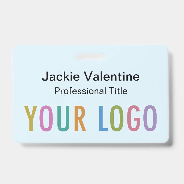 Crachá de nome de PVC azul claro com rolo de paine (Frente)