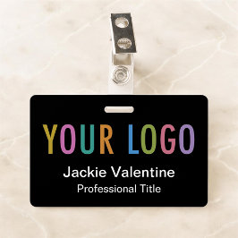 Crachá de nome de PVC preto com painel de logotipo