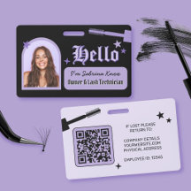 Crachá de Nome de Técnico de Cílios Gótico Roxo e