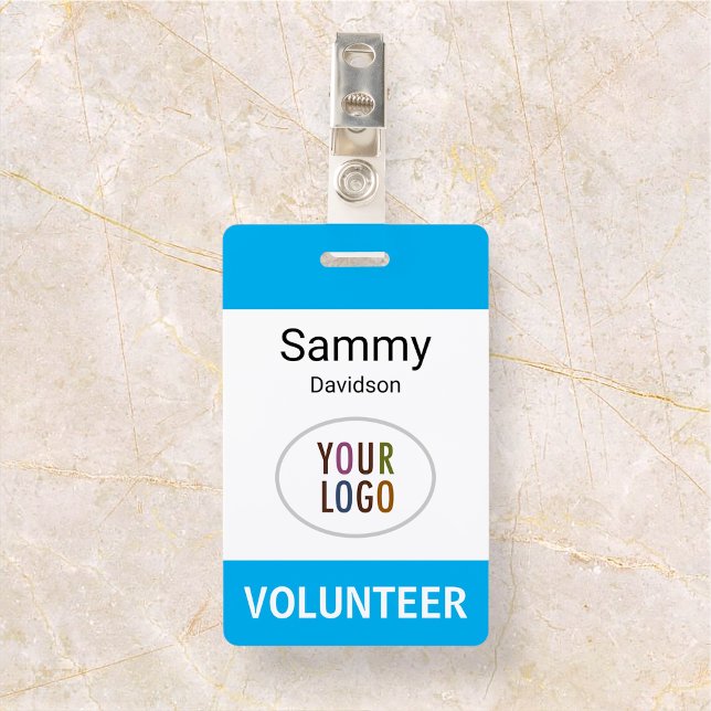 Crachá de Nome de Voluntário de Plástico com Logot (MISOOK Volunteer Vertical Name Badge with Clip Sky Blue)