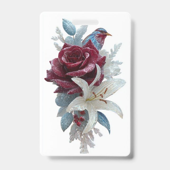 Crachá de Nome Floral Lírio Rosa Vermelha (Frente)