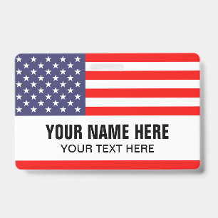 Crachá de nome personalizado com cordão e bandeira