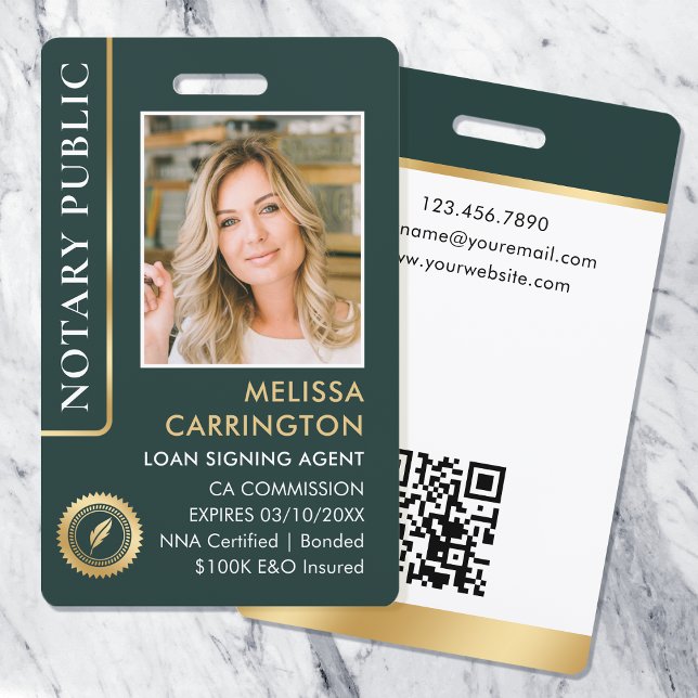 Crachá de Notário Público com Código QR Foto ID Ve (Criador carregado)