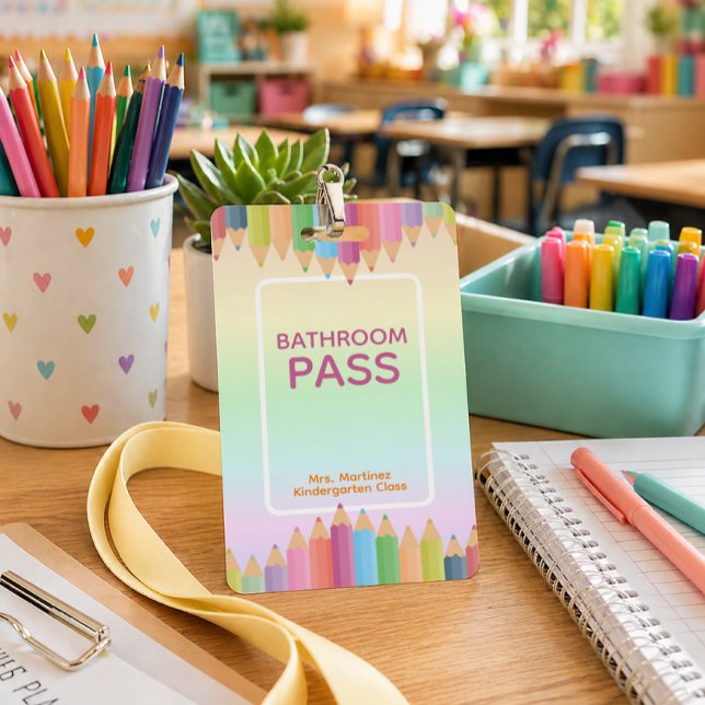 Crachá de Passagem de Banheiro com Arco-íris Paste (Classroom Bathroom Pass)