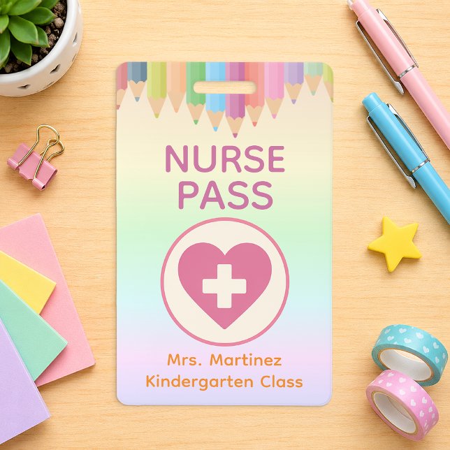 Crachá de Passagem de Enfermeira Personalizado par (School Nurse Pass)