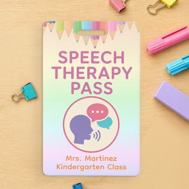 Crachá de Passagem de Terapia da Fala Arco-Íris Pa (Speech Therapy Pass)