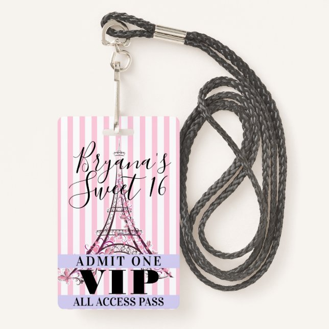 Crachá de Passagem VIP de 16 Festas da Torre Eiffe (Frente com cordão)
