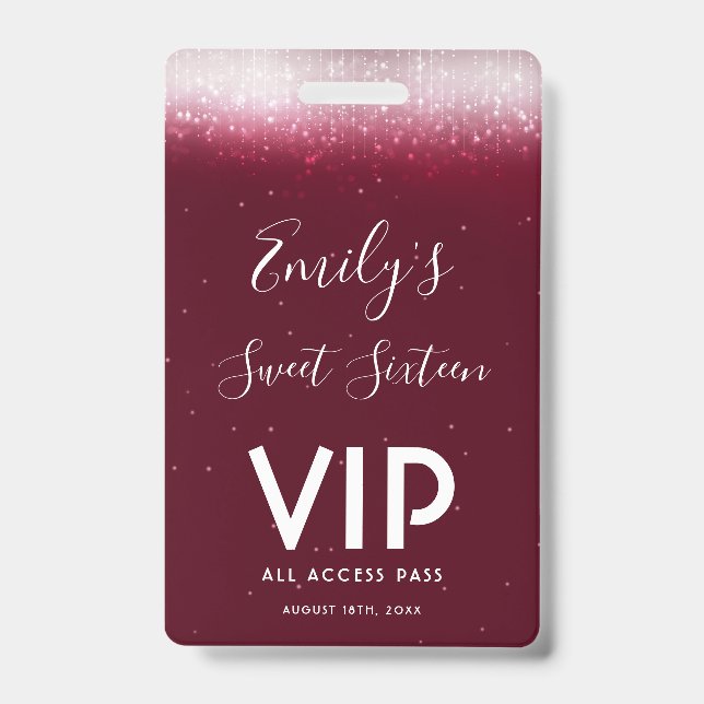 Crachá De Passagem VIP De Convite Glam Burgundy Sw (Frente)
