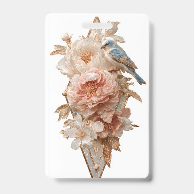 Crachá de Pássaro Floral Vintage* (Frente)