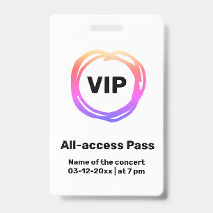 crachá de passe de acesso total vip personalizado
