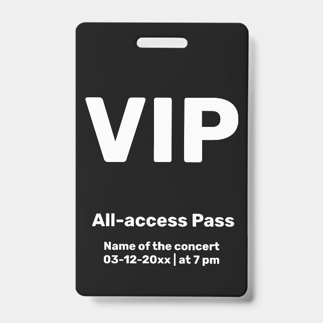 crachá de passe de acesso total vip personalizado (Frente)