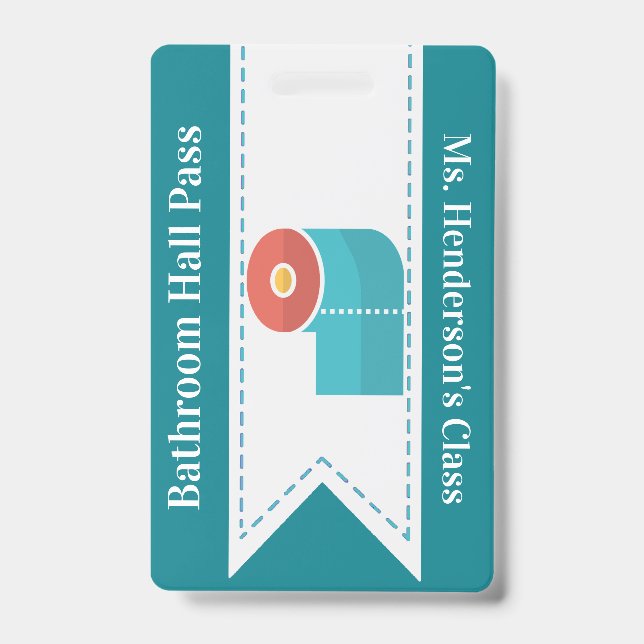 Crachá de passe para banheiro de escola de profess (Frente)