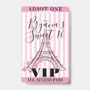Crachá de passe VIP do Sweet 16 da Torre Eiffel Ro