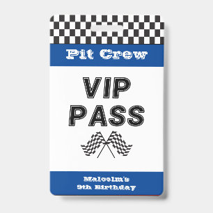 Crachá de Pista de Corrida Azul VIP da Equipe de P