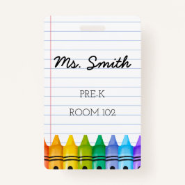 Crachá de professor de creche pré-K com lápis prin