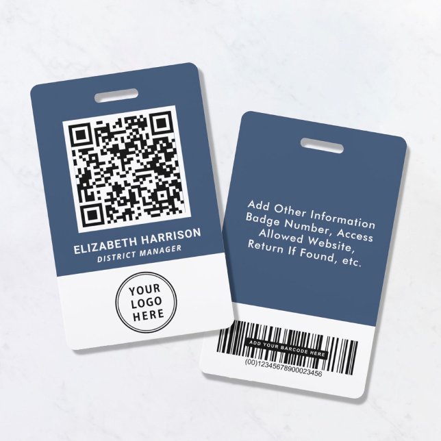 Crachá de QR Código Azul para Funcionário (Criador carregado)