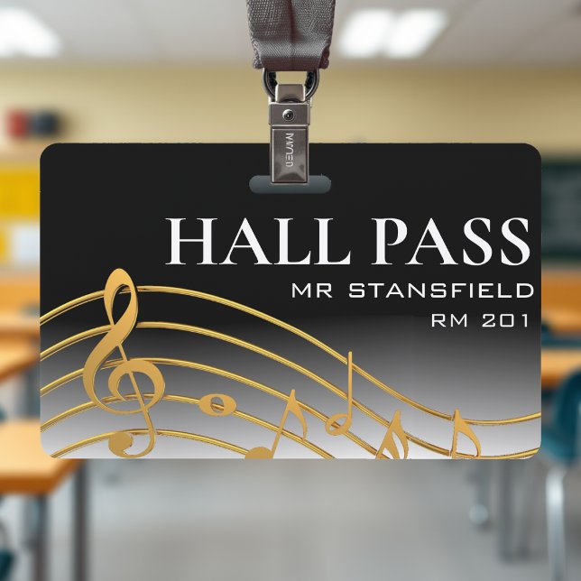 Crachá de Sala de Aula de Escola de Professor de M (Music Teacher School Classroom Hall Pass Badge
)