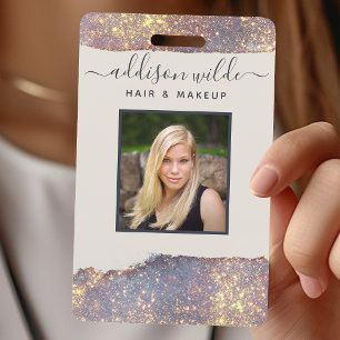 Crachá de Salão Glam Glitter Dourado Roxo Iridesce