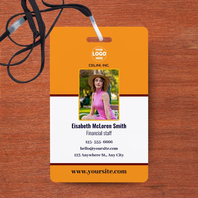 Crachá de Segurança da Marinha Profissional: Foto  (Professional Orange Security Badge: Photo & Company Badge)