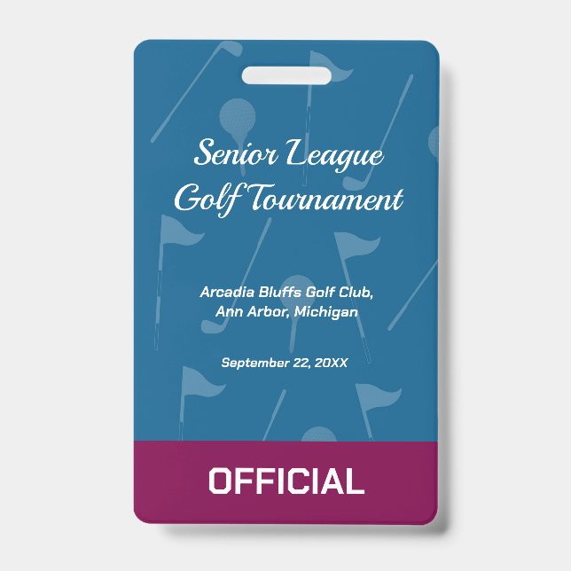 Crachá de Segurança de Evento de Golfe – Cartão de (Frente)
