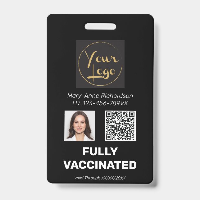 Crachá de Vacinação com Código QR de Foto Empresar (Frente)