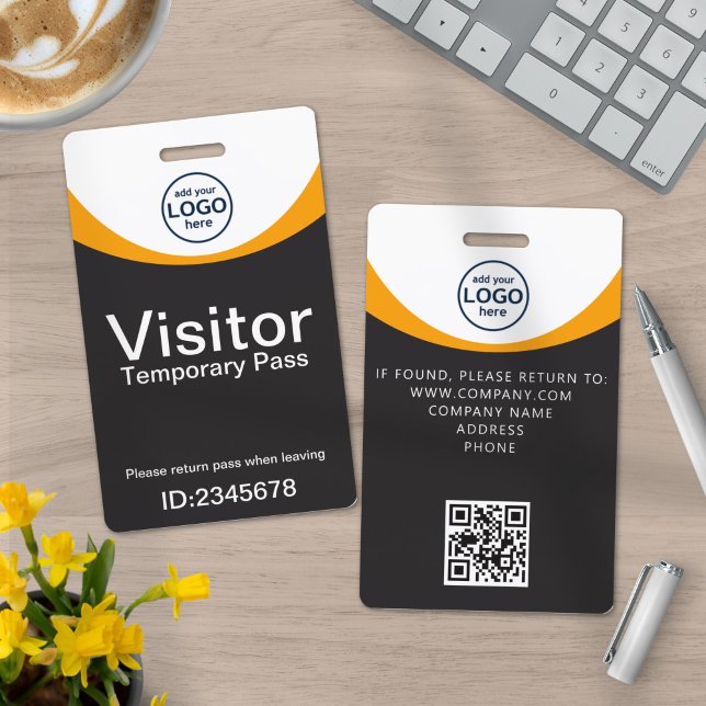 Crachá de visitante corporativo código QR amarelo  (Criador carregado)