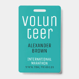 Crachá de Voluntário de Evento Turquesa Simples co