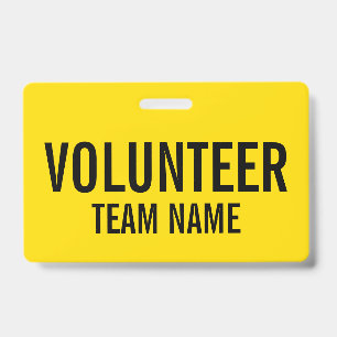 Crachá de Voluntários Amarelo com Nome de Equipe