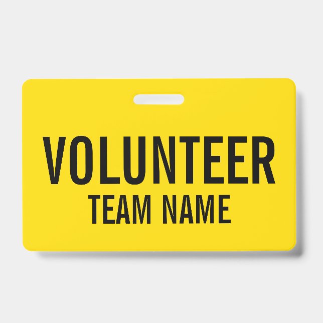 Crachá de Voluntários Amarelo com Nome de Equipe P (Frente)