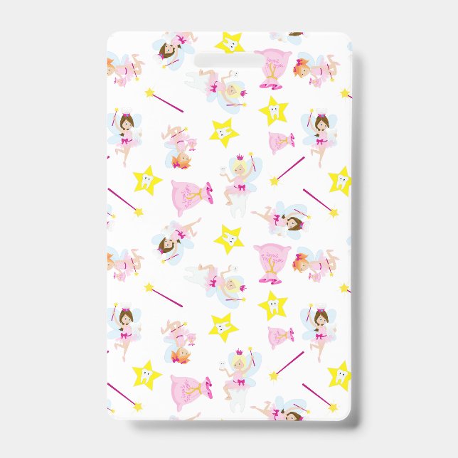 Crachá Dentes Brancos bonito de Fada Magia Dentes Brancos (Frente)