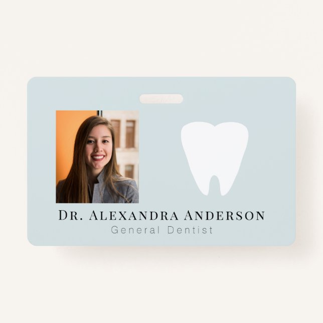 Crachá Dentist White Teeth Light Blue ID Photo (Frente)