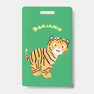 Crachá Desenho animado de filhote de tigre fofo e feliz