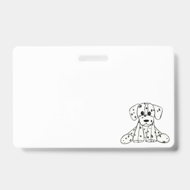 Crachá Desenho simples de um cão dalmata de pelúcia em pr (Frente)
