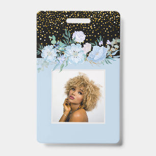 Crachá Design Blue Floral Business ou Event Stationer