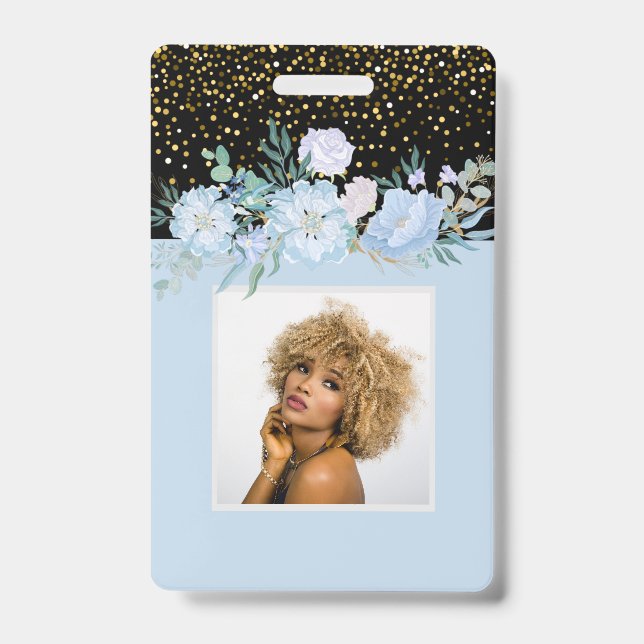 Crachá Design Blue Floral Business ou Event Stationer (Front)