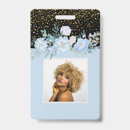 Crachá Design Blue Floral Business ou Event Stationer