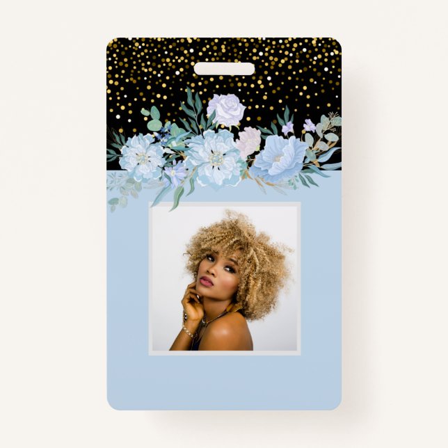 Crachá Design Blue Floral Business ou Event Stationer (Frente)