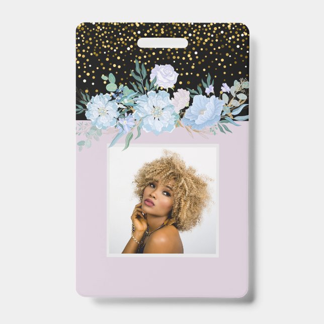 Crachá Design Blue Floral Business ou Event Stationer (Front)