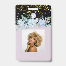 Crachá Design Blue Floral Business ou Event Stationer