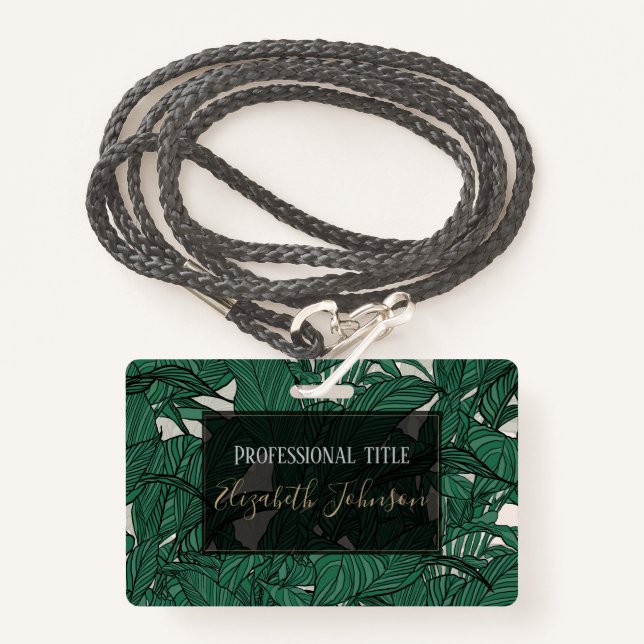 Crachá Design de Botânica da Folhagem Verde Moderna (Frente com cordão)