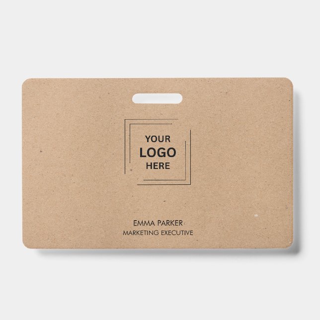 Crachá Design de Identidade de Funcionário Rustic Kraft (Frente)