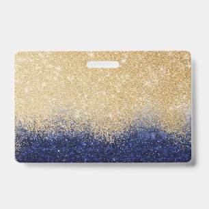 Crachá Design de luxo de Ombre Dourado e azul com brilho