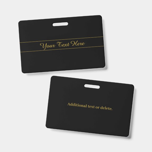 Crachá Design de texto preto e dourado personalizável sim (Frente e verso)