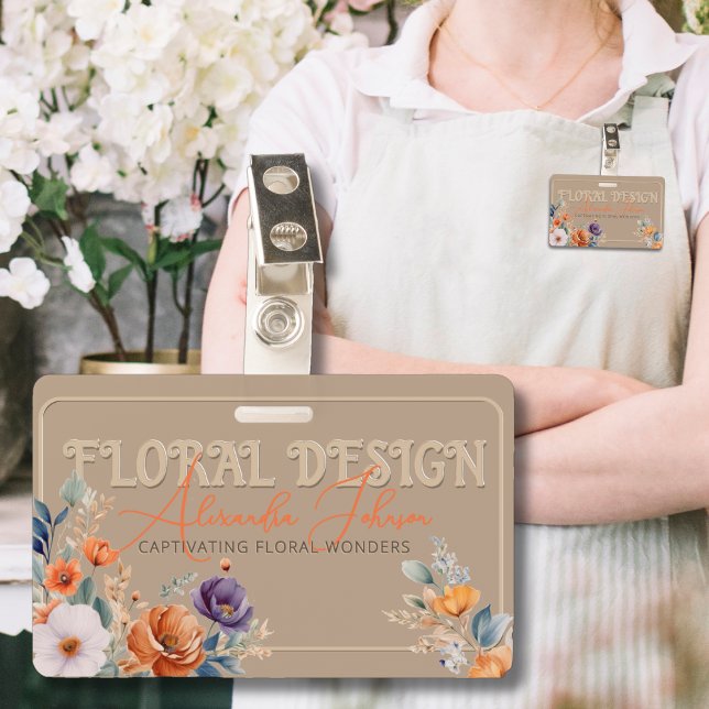 Crachá Design Floral Boho Kraft Rústico Elegante Embossad (Criador carregado)