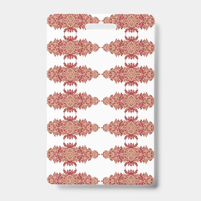 Crachá Design floral vermelho e laranja com gráfico ornam (Frente)