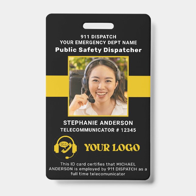 Crachá Despachante do 911 ID Foto Personalizada Linha Dou (Frente)