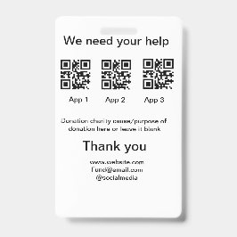 Crachá Dica de coleta de doações, adicione o nome do seu 