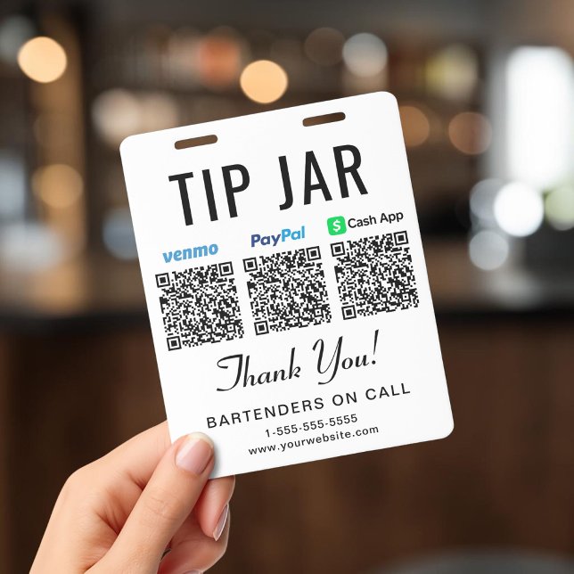 Crachá Dica de Jar Venmo PayPal CashApp Códigos QR Gorjet (Tip Jar Venmo PayPal CashApp QR Codes Tipping Badge)