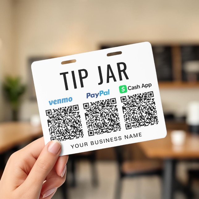 Crachá Dica de Jarro Venmo PayPal CashApp Códigos QR Gorj (Tip Jar Venmo PayPal CashApp QR Codes Tipping Badge)