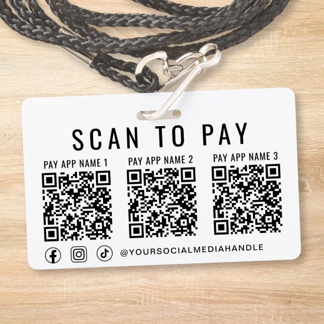 Crachá Digitalizar para Pagar 3 Códigos QR de Pagamento M (Scan to Pay 3 Payment QR Codes Social Media Badge)